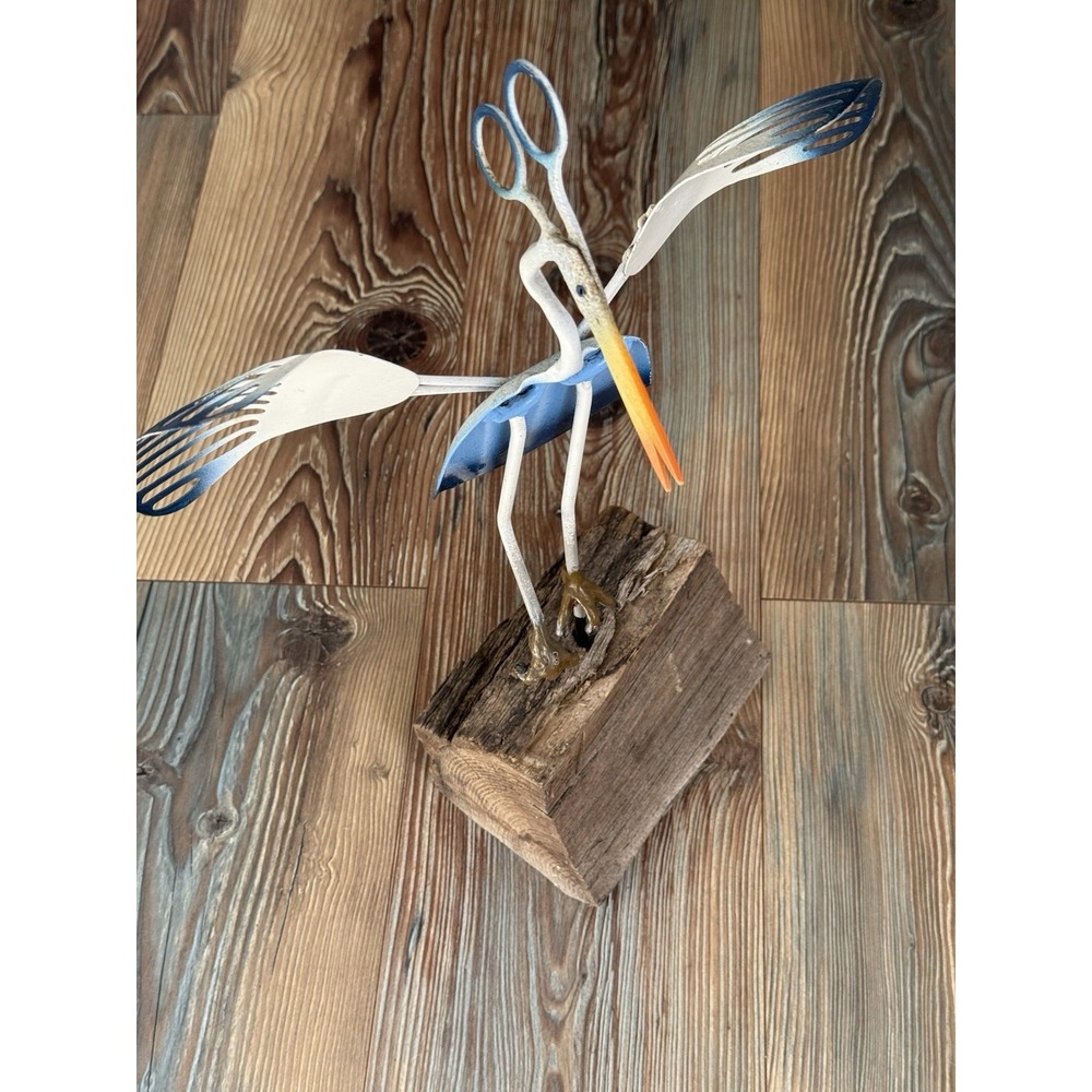 Upcycled Bird On Wooden Block 18.5" Signed 2009